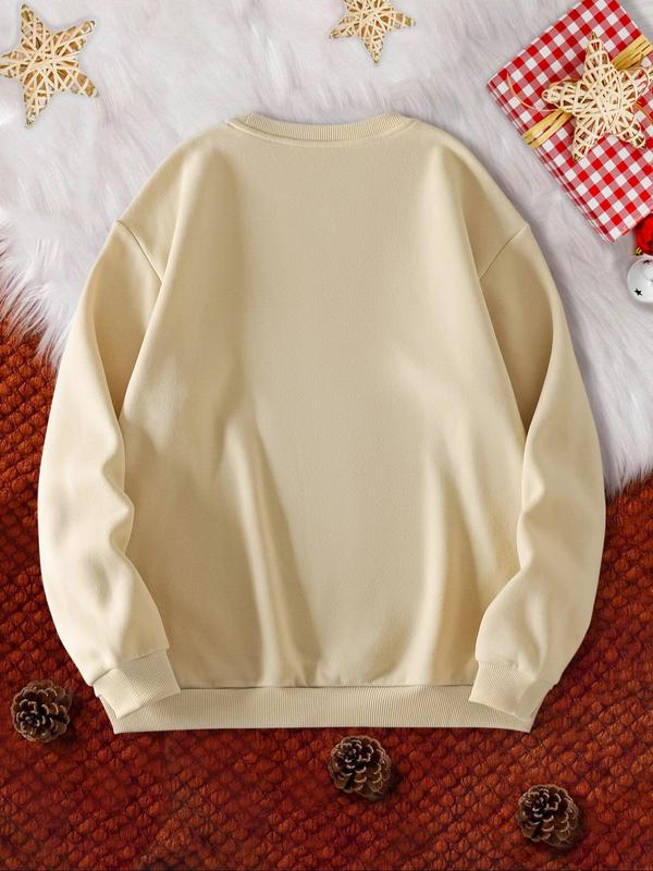 Women's Christmas Tree & Letter Print Drop Shoulder Sweatshirt, Casual Long Sleeve Round Neck Pullover for Daily Wear, Ladies Fall & Winter Clothes 4