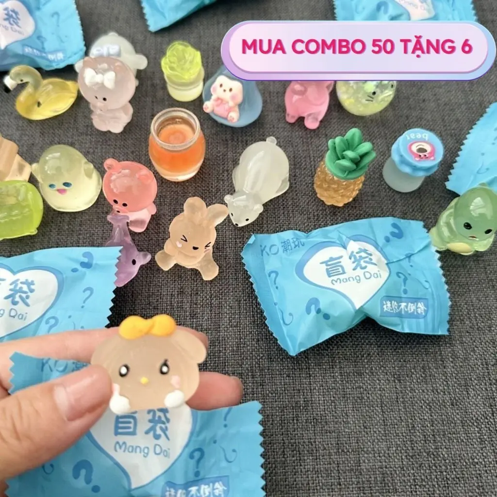 (Mua set 50 tặng 6) Set 20/30/40/50 túi mù test nhân phẩm, kẹo mù bóc quà, cham động vật, mô hình đồ chơi mini, túi mù phát sáng