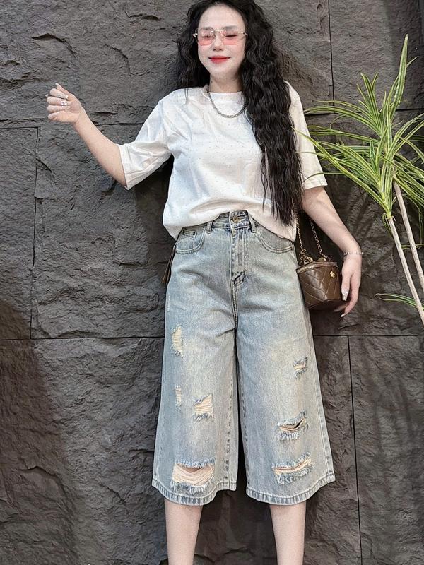 Quần Jeans Lửng Nữ 7 Tất Rách Chất Coton Xước PHong Cách Cá Tính N015