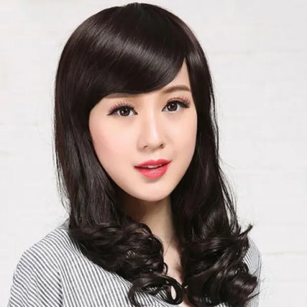 Tóc Giả Cho Mẹ TRUNG NIÊN, Tóc Xoăn Dài Trung Bình Kiểu Gợn Sóng Phong Cách Người Nổi Tiếng Trên Internet, Dễ Thương Cho Khuôn Mặt Tròn Và Xương Đòn, Tóc Mái Tự Nhiên Và Bồng Bềnh Kẹp Tóc Mũ Đội Đầu 4