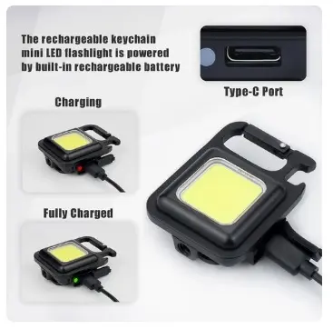 Lampu Mini COB LED Terang Carabiner Gantungan Kunci Tas Senter Camping 0
