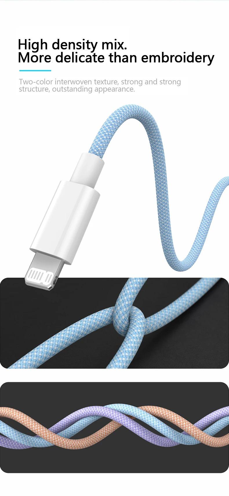Product Introduction of Cáp USB PD 20W, 4 màu có sẵn, Tương thích với iPhone 14, 13, 12, Pro Max, 11 và iPad mini, Sạc nhanh Type C, Cáp dữ liệu USB C, Có sẵn trong 1m và 2m chiều dài 9
