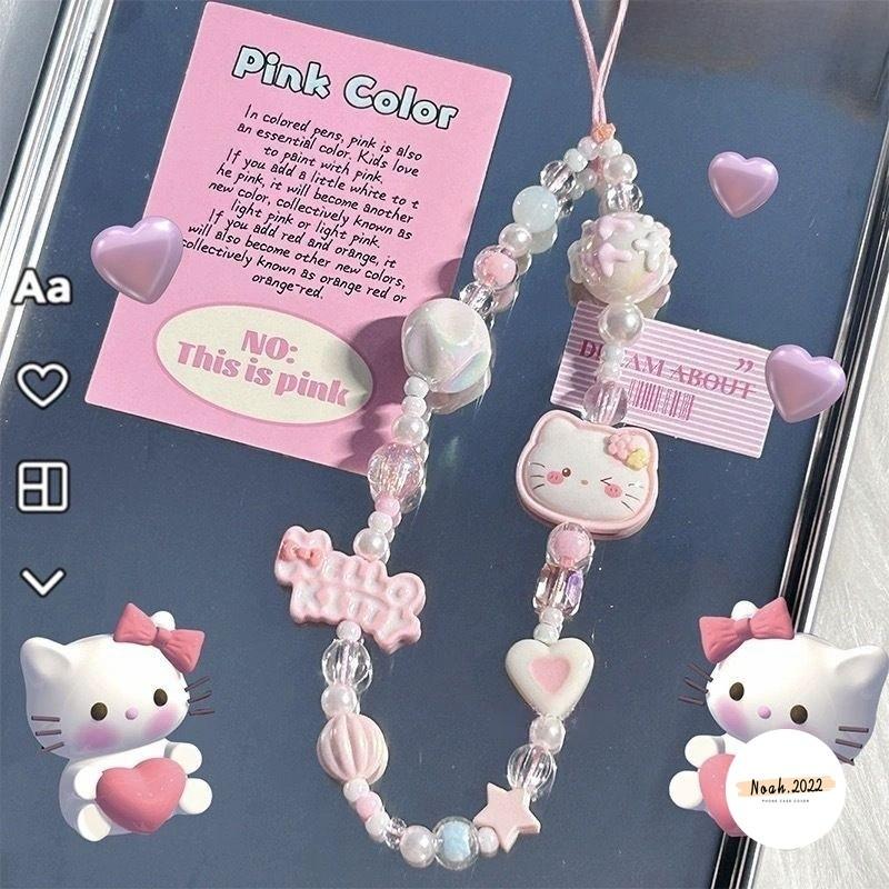 Hoạt Hình Hello Kitty Đính Hạt Dây Xích Điện Thoại Màu Hồng Dễ Thương Sanrio Đáng Yêu Ngọt Ngào Sang Trọng Thoáng Mát Mèo Vòng Tay Điện Thoại Dây Buộc Đa Năng Chống Mất Dây Máy Ảnh Ba Lô Trang Trí Mặt Dây Chuyền Quà Tặng
