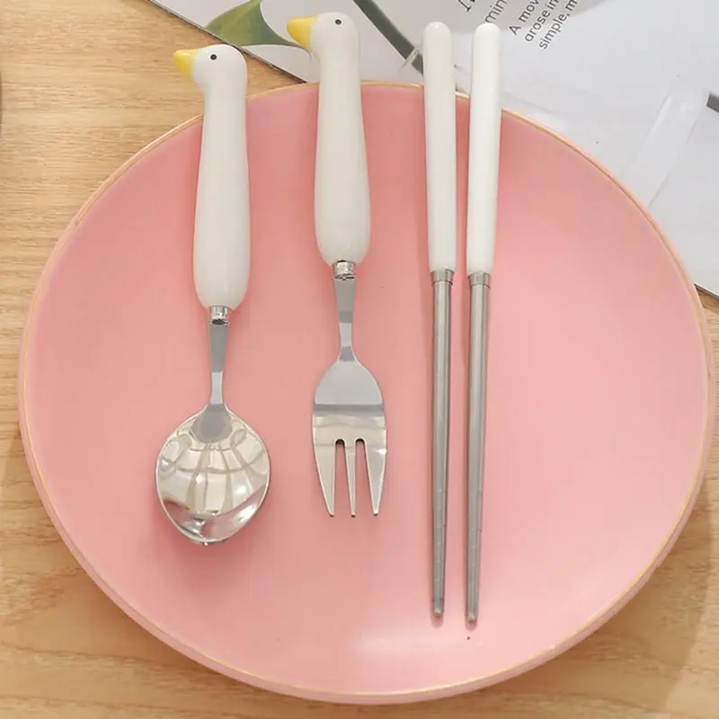 Bộ Muỗng Đũa Thìa Hình Con Vịt Cute Dùng Cho Cá Nhân, Trẻ Em - Bộ Đồ Ăn Di Động Văn Phòng, Sinh Viên, Du Lịch 5