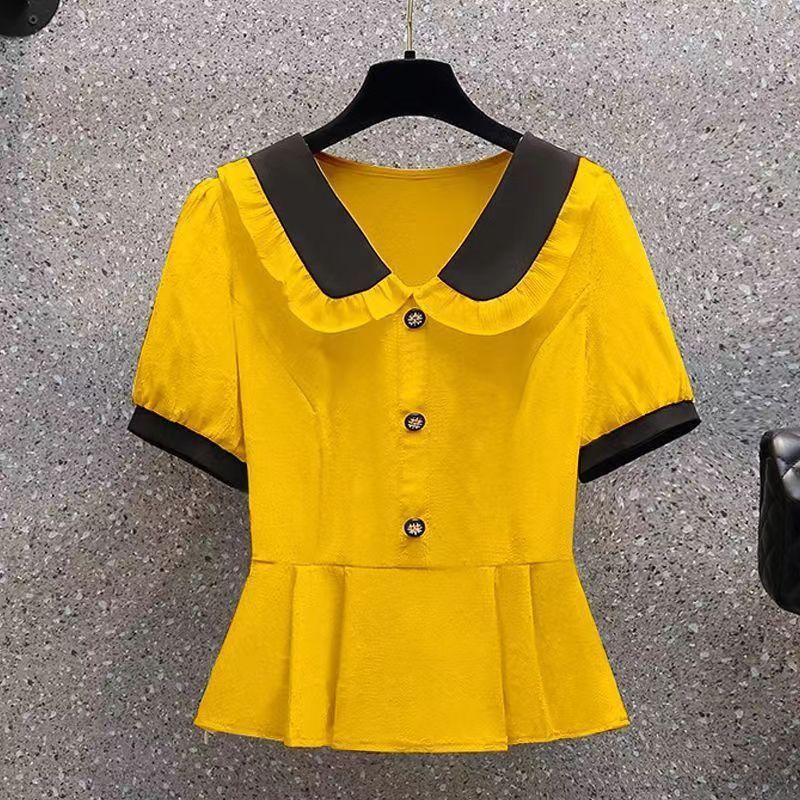 Product Introduction of Áo Sơ Mi Cổ Búp Bê Ngắn Tay, Dành Cho Nữ, Phong Cách Mùa Xuân Và Mùa Hè 2024, Eo Bó Sát, Phong Cách Phương Tây, Áo Sơ Mi Nhỏ Đẹp, Áo Chống Lão Hóa, Ôm Sát, Hàng Mới Về 27