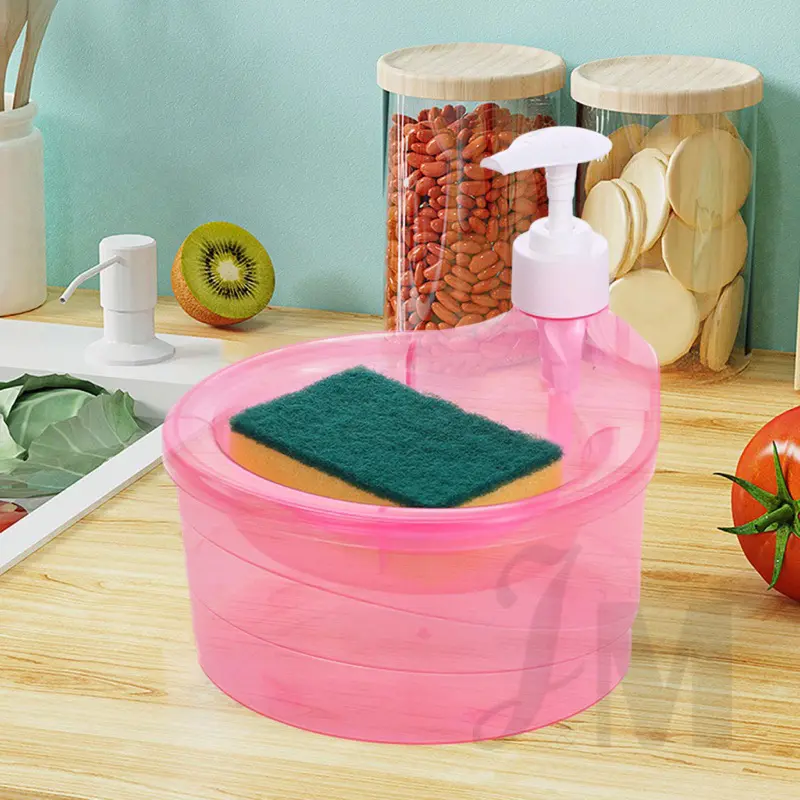Dispenser Sabun Cuci Piring /Tempat Sabun Cuci Piring /Tempat Sabun Cair Cuci Piring Bentuk Bulat Soap Pump Dispenser 2in1 +Sponge Wadah sabun /Dispenser Sabun Cuci Piring Mangkok 6