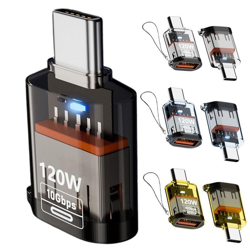 Chuyên nghiệp 10Gbps Bộ chuyển đổi Loại C sang USB-A Pd 120W Đèn báo Bộ mở rộng USB-C Trong suốt Sạc nhanh Bộ chuyển đổi OTG Máy tính xách tay/điện thoại di động
