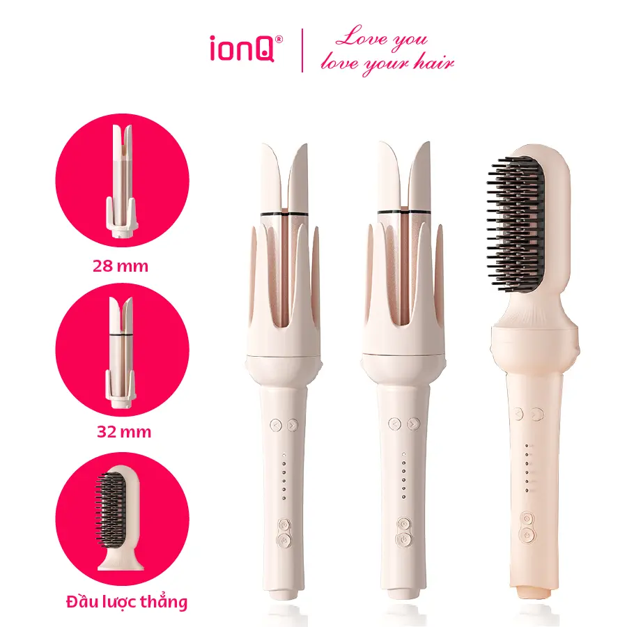 Sticker khi mua Máy uốn tóc làm xoăn tự động ionQ Wavy Pro 2 đầu uốn 32mm, 28mm và 1 đầu lược thẳng
