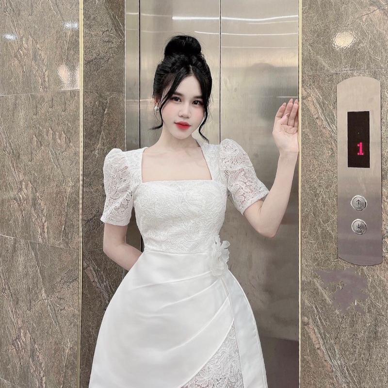 Váy tafta pha ren cài hoa eo đi tiệc _BY VANI 1