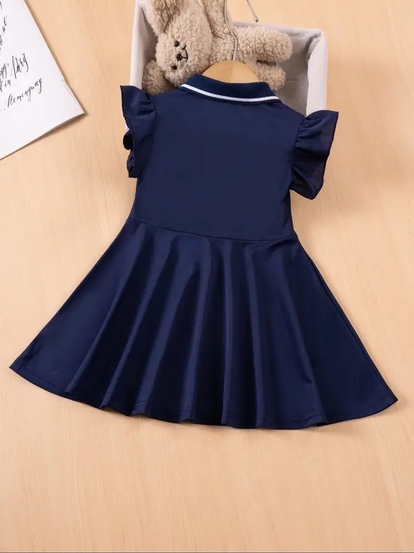 Toddler Girl's Solid Puff Sleeve Polo Dress, Cute Casual Short Sleeve Dress for Summer, Kids Clothes for Daily Wear 1