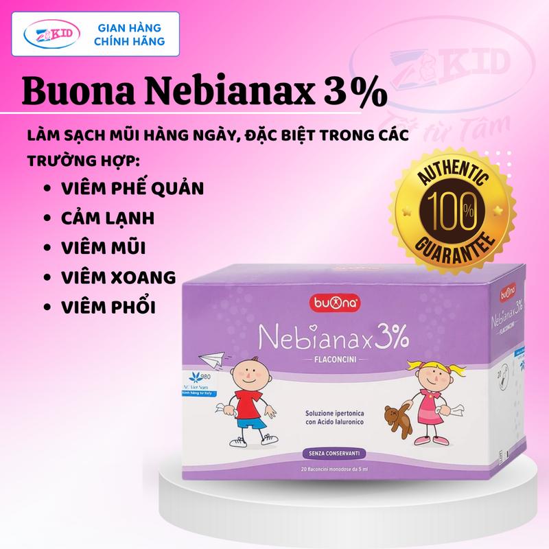 Buona Nebianax 3% - Dung dịch nước muối ưu trương nhỏ mũi giảm khô mũi, nghẹt mũi, sổ mũi hiệu quả