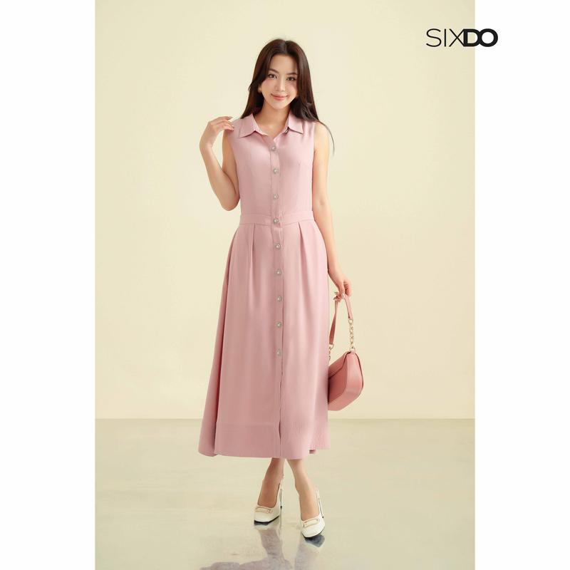 Đầm dáng A sát nách cổ sơ mi SIXDO (G-Pink Sleeveless Woven Flared Dress) 1