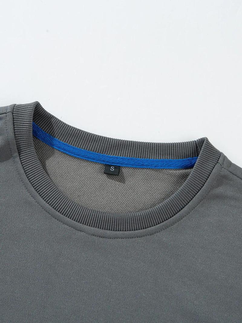 Product Introduction of Men's Letter Print Round Neck Sweatshirt, Regular Fit Casual Long Sleeve Crew Neck Pullover for Fall & Winter, Fashion Men's Top for Daily Wear 9