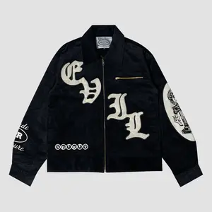 EVILSPIRIT WORK JACKET LIORA BLACK UNISEX Jaket Zipper Vintage Panjang Bordir Custom Leather Pria Keren Motif Corduroy Premium YKK Zipper