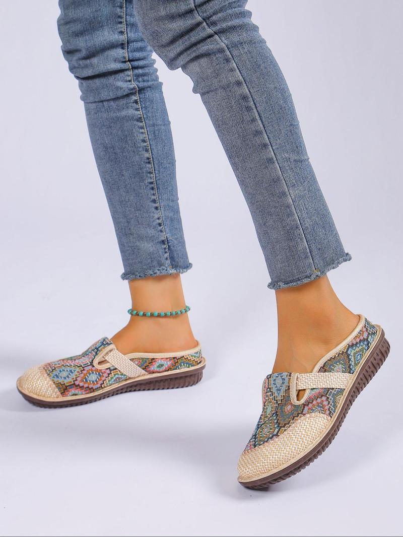 Product Introduction of Colorful Ethnic Pattern Braided Slip on Flats, Lightweight Round Toe Shoes for Daily Wear, Breathable Shoes for Daily Wear 15