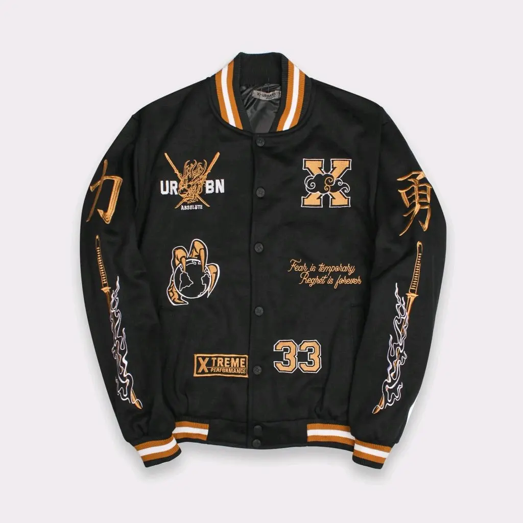 X urband absolute jaket varsity Lord dragon flecee pria wanita street wear  Hitam full bordir