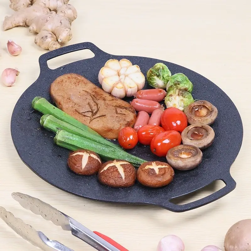 Chảo Vân Đá Nướng Thịt Kiểu Hàn Quốc, Vỉ Nướng BBQ Không Cần Dầu Size 34cm