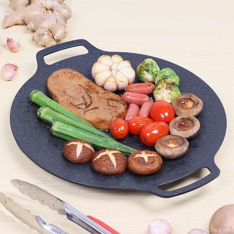 Chảo Đá Nướng Thịt Kiểu Hàn Quốc, Vỉ Nướng BBQ Không Cần Dầu Size 34cm
