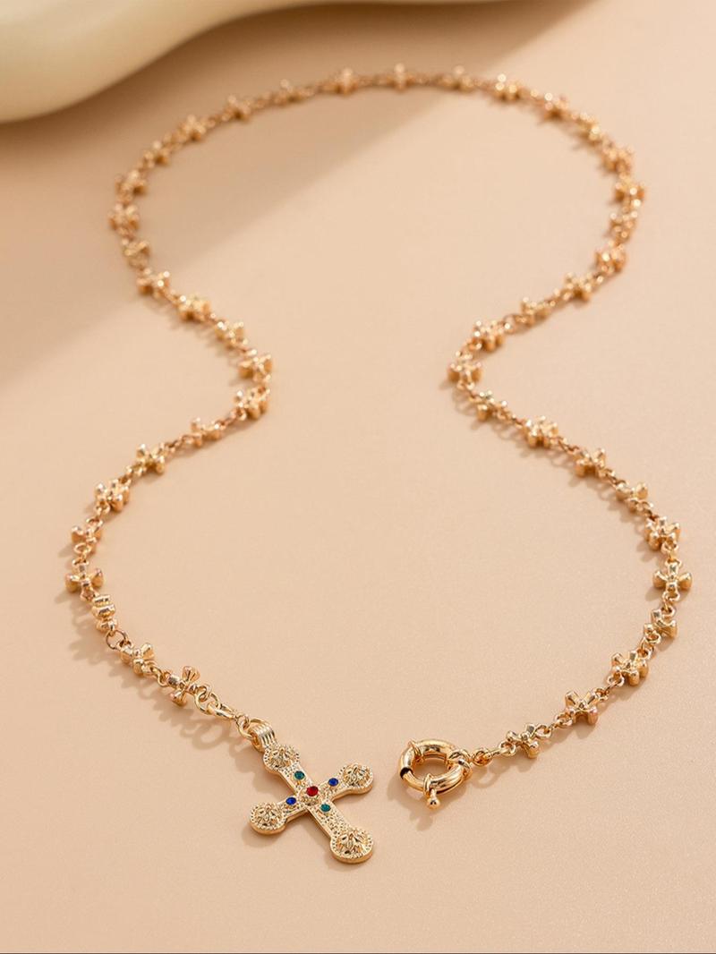 Product Introduction of Punk Style Rhinestone Decorated Cross Pendant Necklace, Fashion Jewelry for Party, Daily Clothing Decor, Trendy All-match & Exquisite Jewelry for Birthday Gift 5