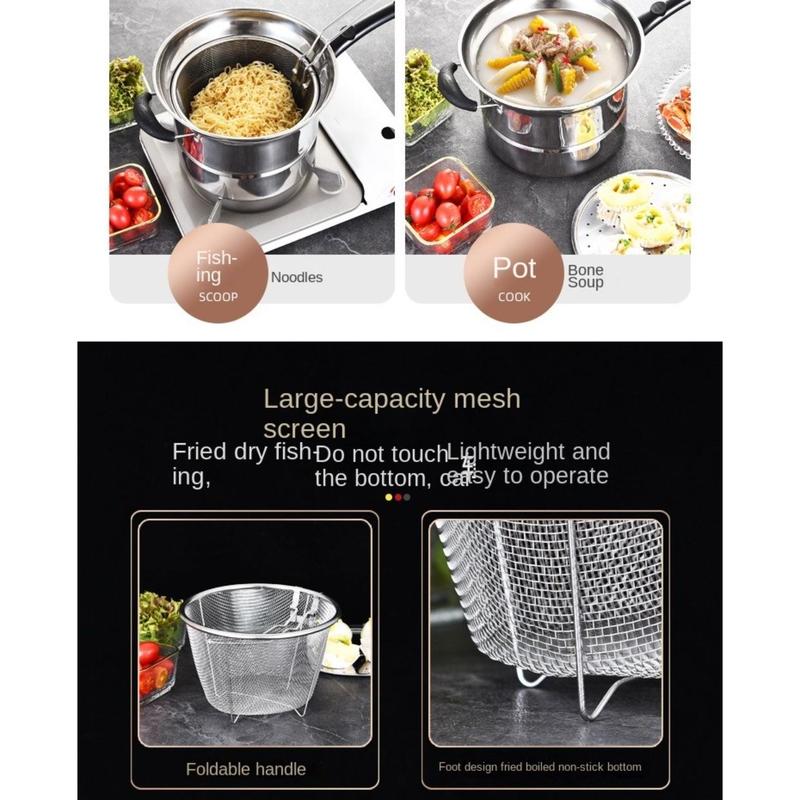 Product Introduction of toinof Multifunctional Stainless Steel Deep Fryer Pot with Strainer with Steaming Tray Saucepan Soup Pot Foldable with Pasta Colander Tempura Pot French Fries 27