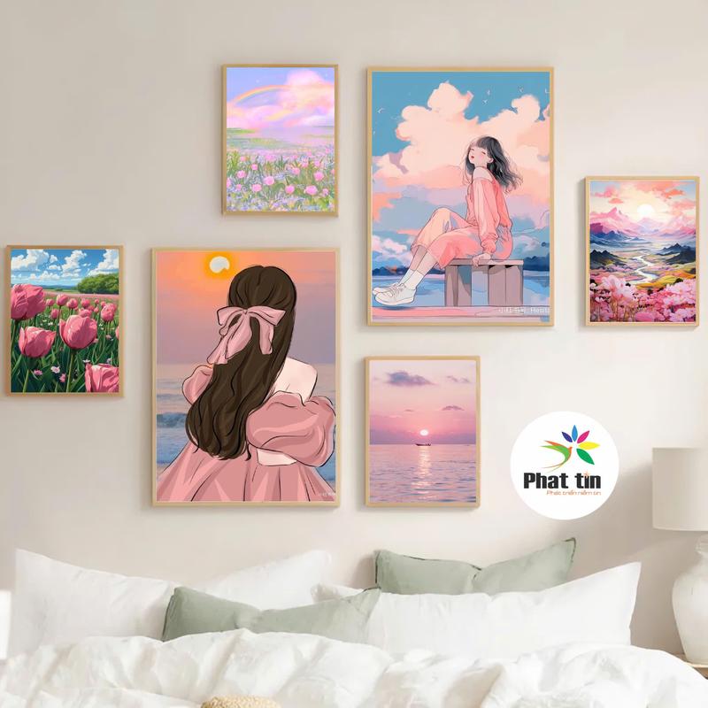  50 mẫu Tranh dán tường cô gái thời trang hiện đại váy xanh váy cam tranh treo tường decor phòng ngủ phòng khách nhà trọ trang trí nhà cửa  không khung có sẵn keo dán đồ trang trí tường tranh decor Phát Tín Decor Tường Đồng 