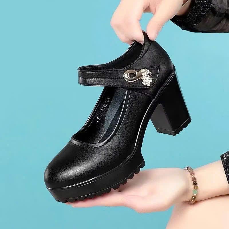Giày nữ  cao gót  đế Pu nhẹ 7cm quai dán đính hoa Shoes Jean  size 34-41 đi tiệc 5