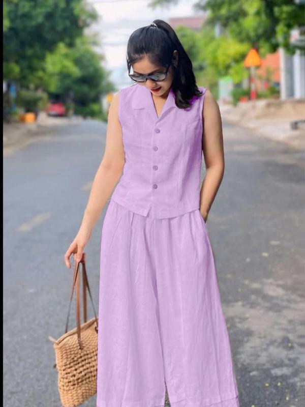  Set Bộ Nữ Set Thiết Kế Thanh Lịch Áo Sát Nách Quần Ống Rộng Chất Mát Mã CT55 