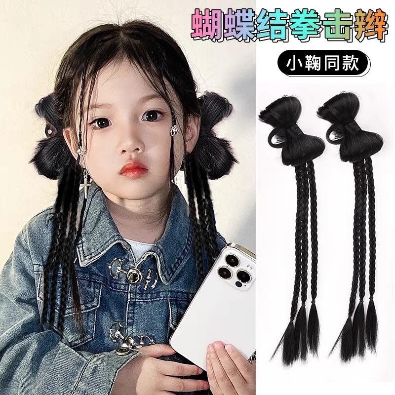 tóc giả cột nơ có sợi tết cho bé gái