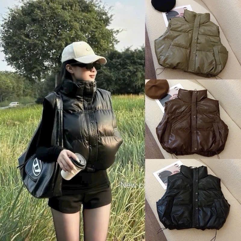 Áo Gile da trân bông 3 lớp dày dặn Nữ Women Top Nhung Đen