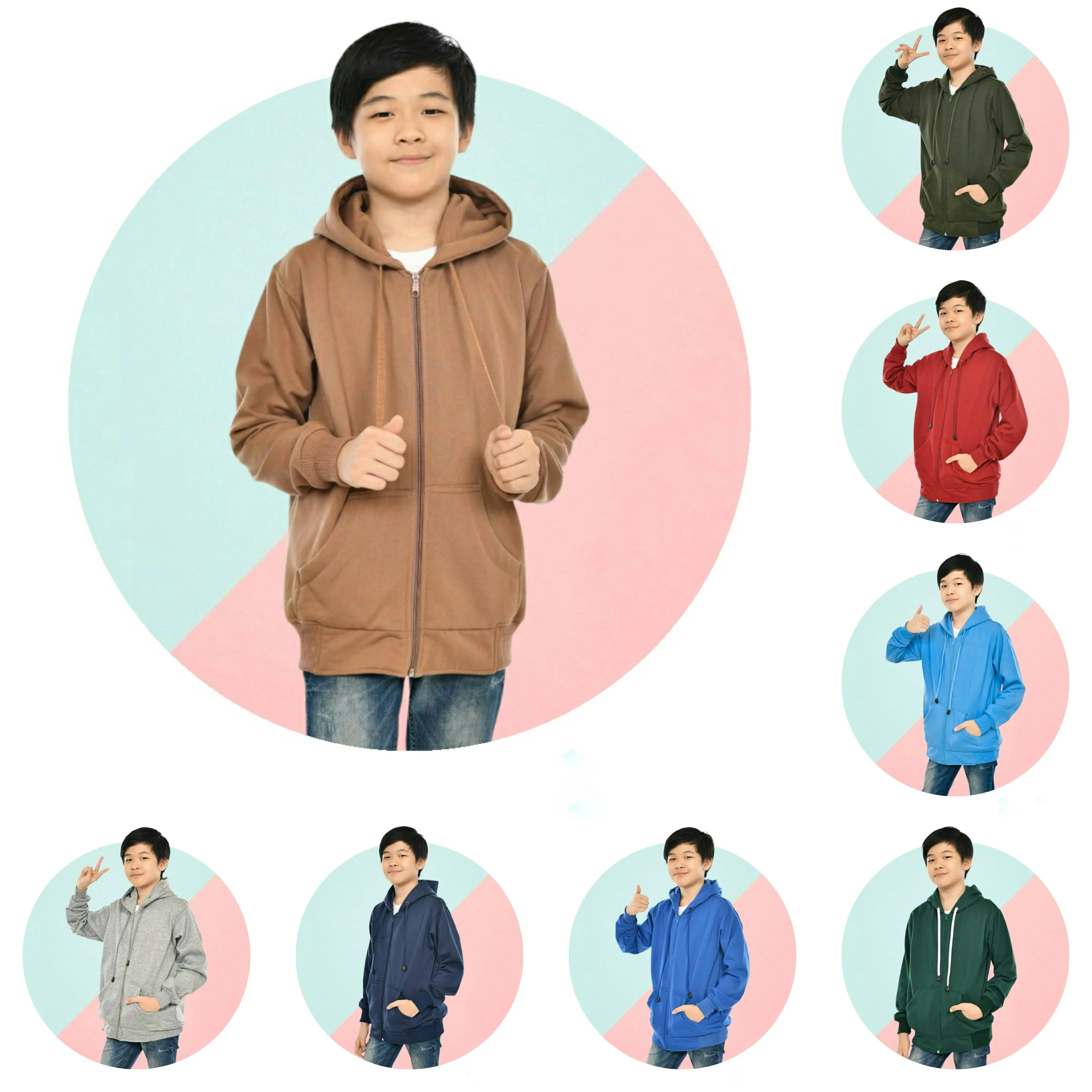 Jaket Hoodie Anak Laki Laki Perempuan 1 - 13 Tahun Polos Anak-Anak Unisex Cowok Cewek Katun Nyaman Terbaru