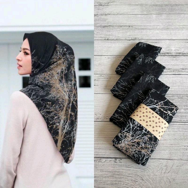 Hijab Segi Empat Motip Akar Series Mewah Voal Muslim Square Kerudung Printing 1