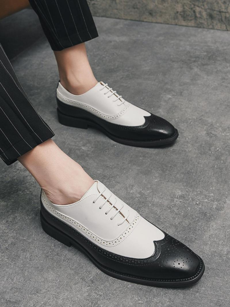Product Introduction of Men's Fashionable Colorblock Lace Up Dress Shoes, Casual Comfortable Breathable Business Style Shoes for Work Office, Fashion Shoes for Party, Daily Clothing Decor 4