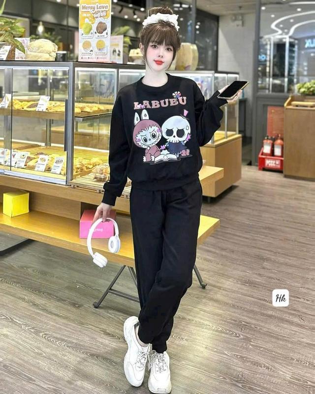   Có Big Size  Set Đồ Bộ Nỉ Nam Nữ Labubu Thu Đông Thể Thao Năng Động Chất Liệu Nỉ Cotton Mềm Mại Không Bai Xù Top 