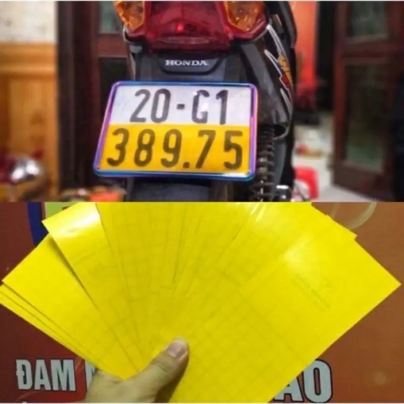 Decal vàng dán biển số xe máy thước 20cm x 8cm Sticker Tem