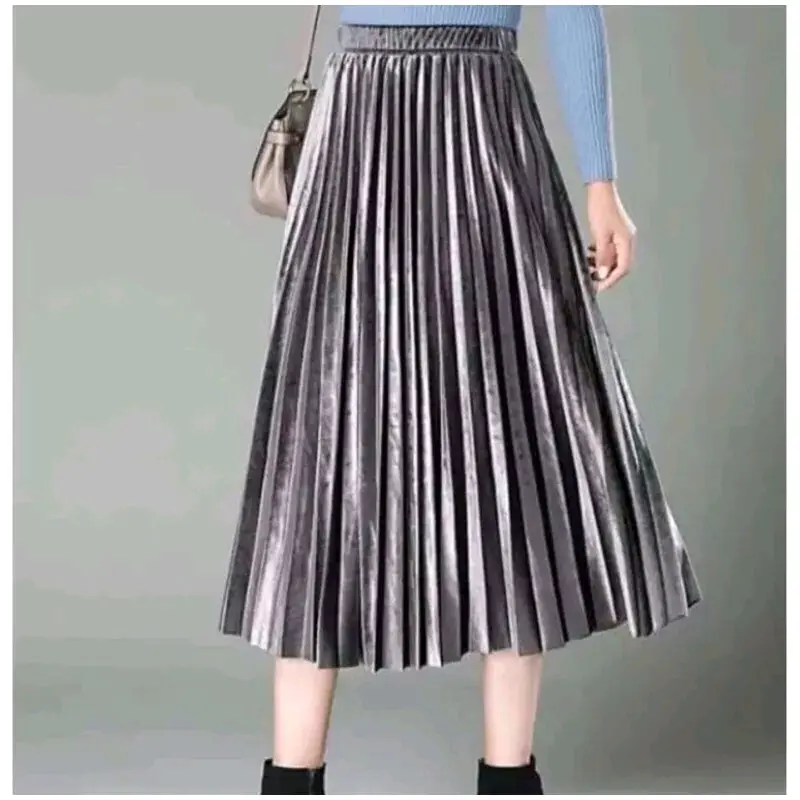 NEW!!! Rok plisket 7/8 bludru Velvet all size Fit Karet Mewah Wanita Nyaman Melar 0