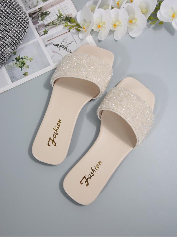 Women's Fashionable Glittering Slide Sandals, Casual Comfortable Flat Sandals for Summer, Lightweight Breathable Shoes for Daily Wear, Girl 4