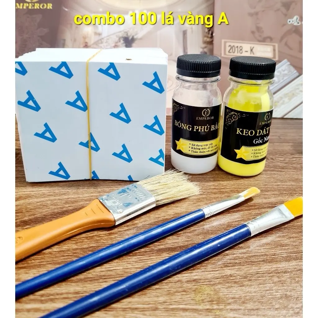 ￼Combo dát vàng tại nhà gồm 100 lá vàng Nhật A kèm keo và phụ kiện dành cho trang trí, sử dụng ít, tiết kiệm...Diy chong tham sơn chống thấm zado 1kg vn ❤đen-96cm giấy dán & đồ trang trí tường