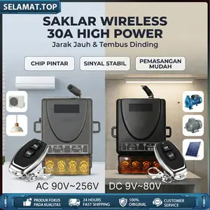 Saklar Remote Control Wireless Switch 30A High Power DC 9-80V AC 220V Relay Receiver Kit 433MHz Jarak Jauh untuk Lampu Pompa Air Motor Listrik Modul Modifikasi Sirkuit