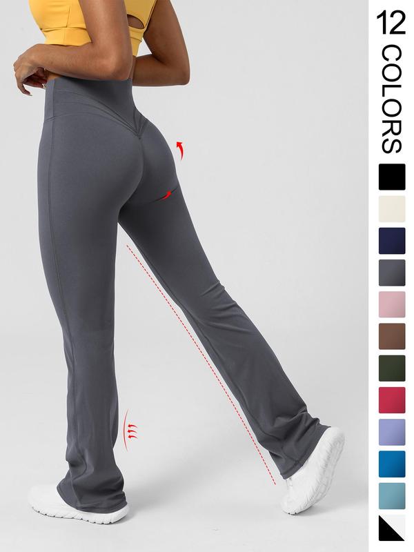 Women's Basic Plain High Waist Slim Flare Leg Yoga Pants, Solid Bell Bottom Sports Trousers for Workout Gym Fitness, Women's Joggers 3