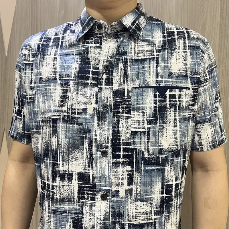 [GRIDLINE - S321 Light Brown & Pigeon Blue - S271 Navy] Kemeja Pria Slimfit Katun Lengan Pendek Print Bagus Berkualitas Premium Modern 8
