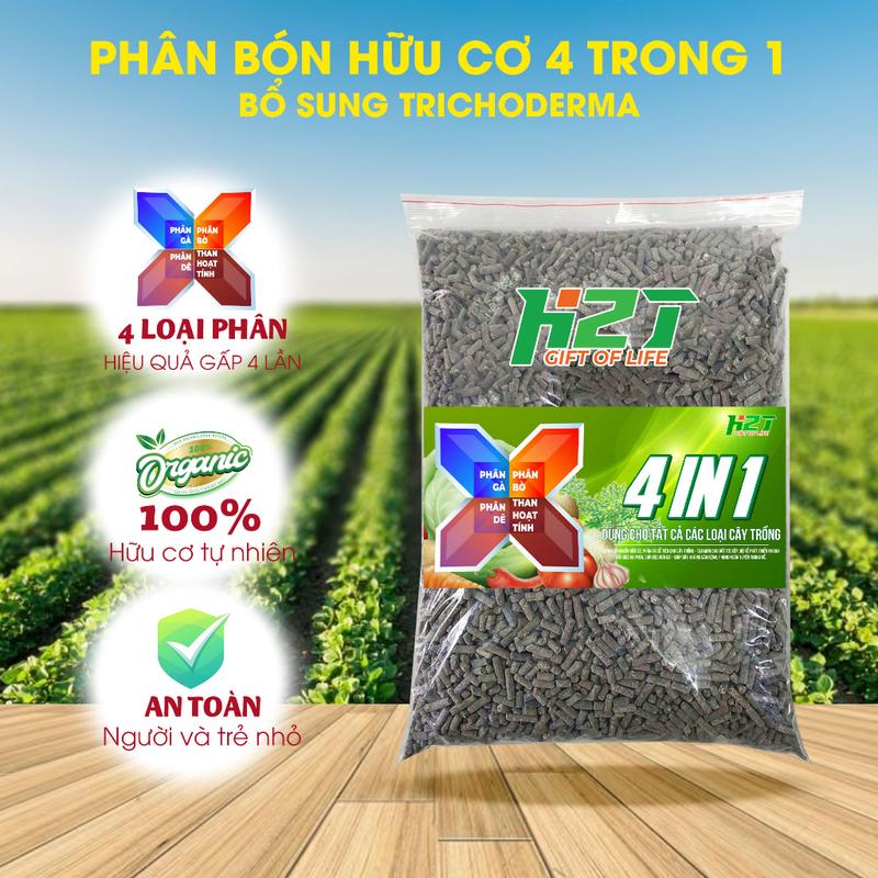 Phân bón hữu cơ "4 in 1": phân gà nhật phân bò phân dê than hoạt tính bón cho rau hoa - 1kg - hat giống 4 mùa