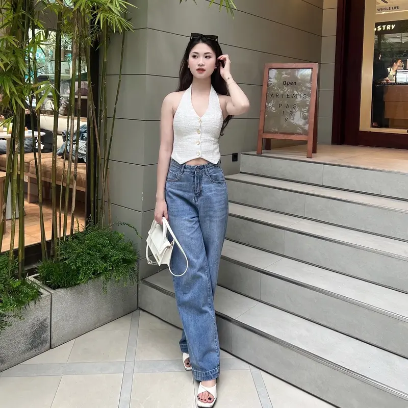 [A212] Quần Jeans nữ form cơ bản gấu 3p ,cạp cao siêu tôn dáng 3
