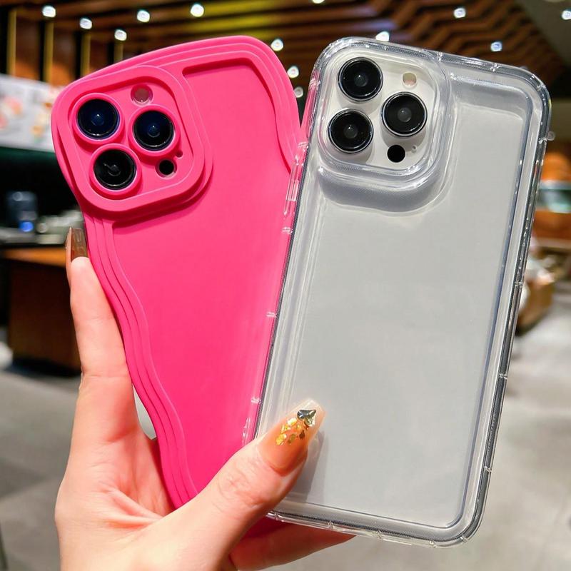 Solid Color Wave Design Phone Case, 3 Counts Anti-fall Fully Edged Mobile Phone Case, Shockproof Cases Cover Phone Cases for iPhone X 11 12 13 14 15 Pro Max iPhone 16 Series 2