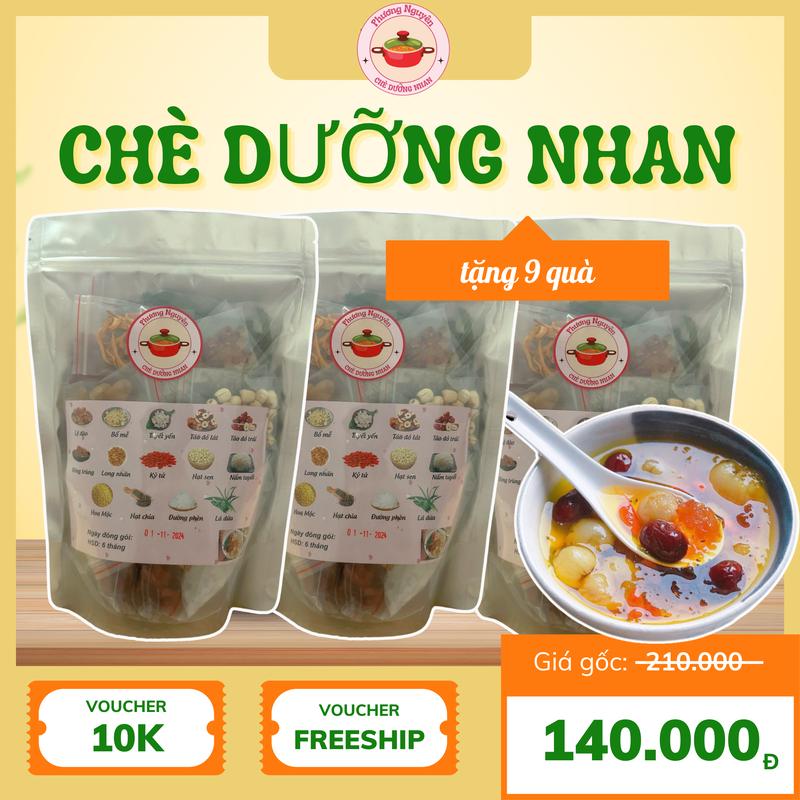 Combo 3 Set Chè Dưỡng Nhan 15 vị 500g Nguyên Liệu Khô Phương Nguyên - Tặng Kèm 9 túi quà 3 tuyết yến+3 đông trùng+3 hạt chia trà lá