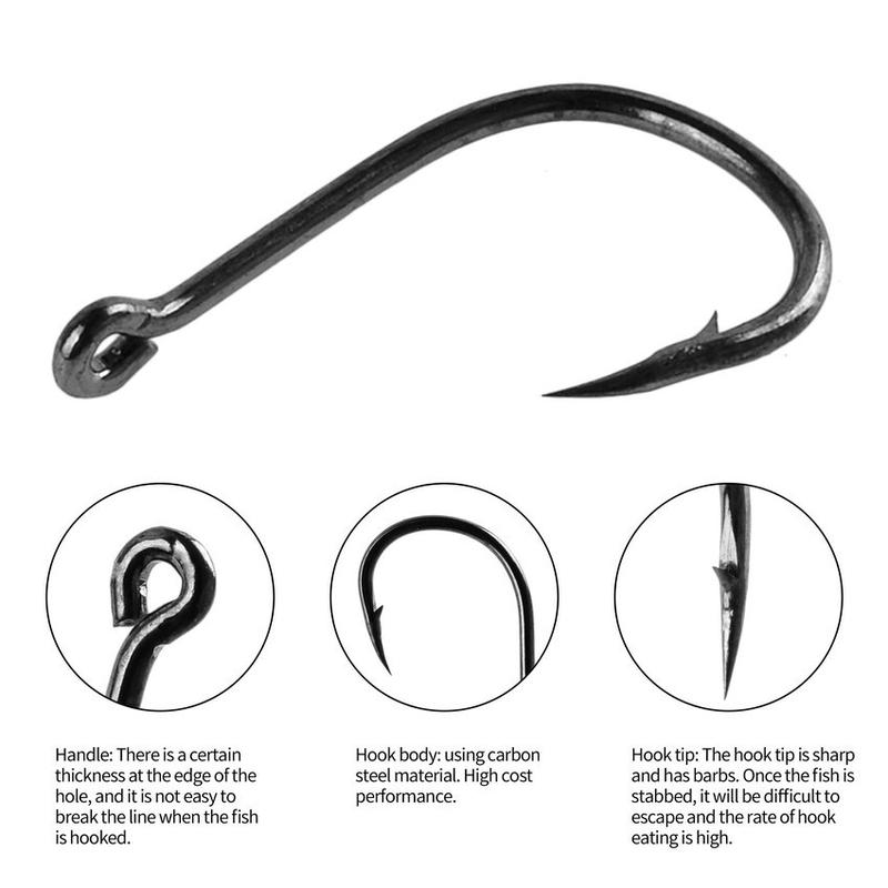 Product Introduction of 100Pcs/box Fish Hooks Stainless Steel Carp Fishing Bait Sharpened Fish Hooks Set 10 Sizes 13
