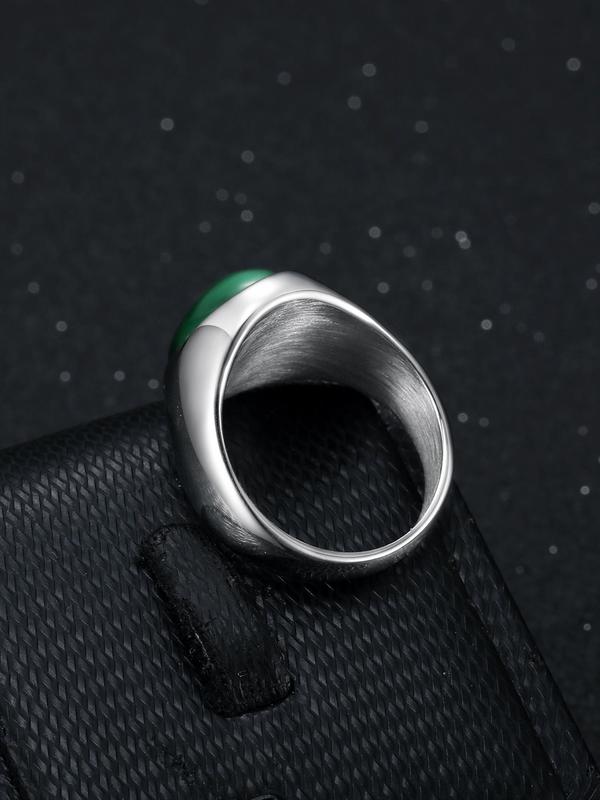 Simple Round Shaped Artificial Gemstone Decor Stainless Steel Ring, Punk Men's Stainless Steel Multi Size Ring, Party Accessories 8