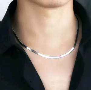 Kalung Titanium pipih model ceper model gepeng tipis mengkilap warna silver