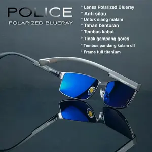Bisa COD/Sunglasses/Kacamata POLICE Trendy Masa Kini Sporty P24 FullBlack Polarized Terpolarisasi Super Fullset Free Pembersih Kacamata Lensa Eyewear
