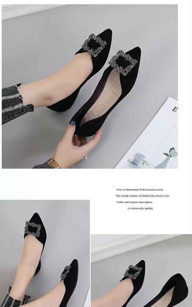 Product Introduction of Giày bệt mũi nhọn da lộn đính đá cho nữ, Giày làm việc đế mềm chuyên nghiệp màu đen cho mùa xuân, tất cả các mùa, Giày nữ 8