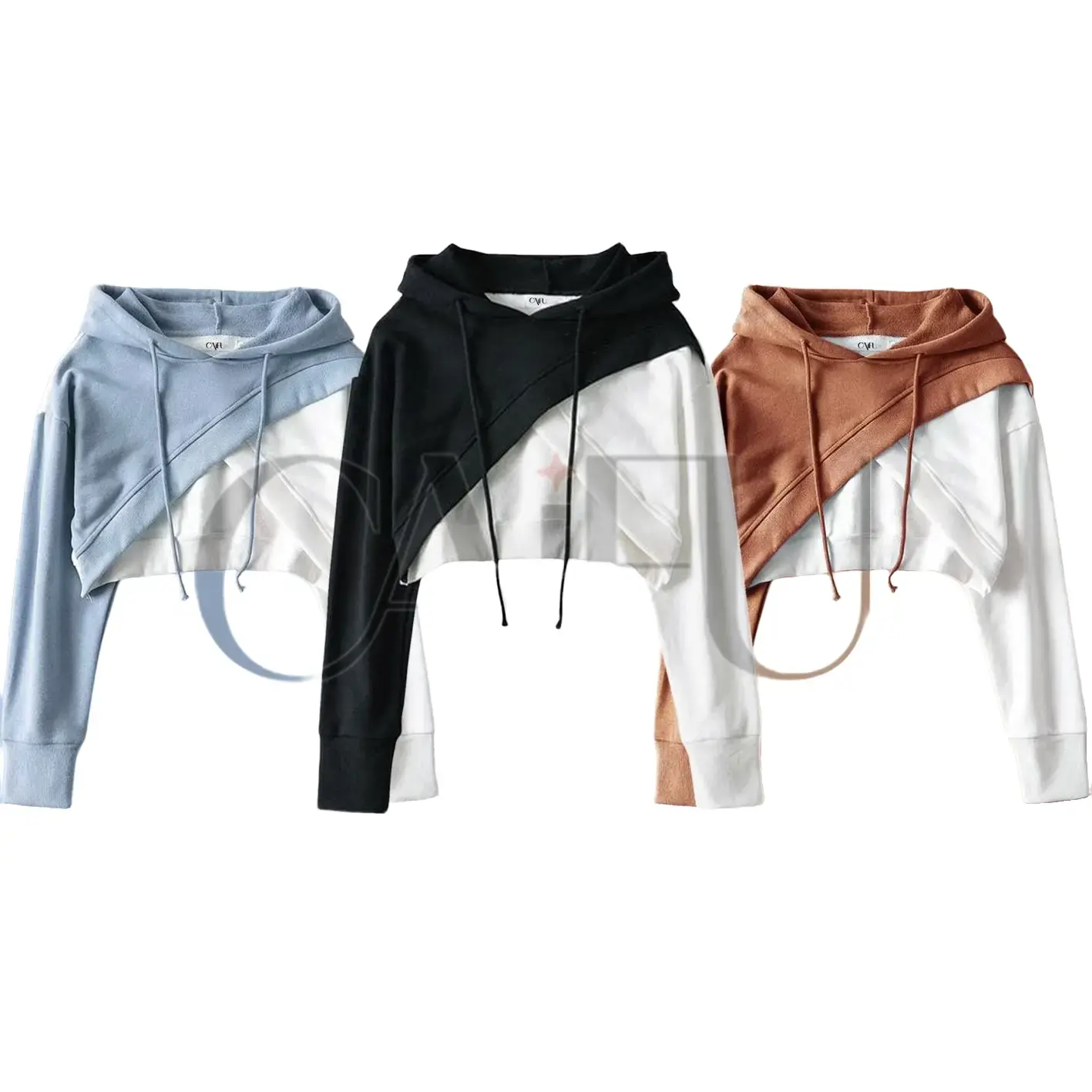 NEW READY STOK !! HOODIE CROP KIYOWO ZOIYA SWEATER CROP COMBINASI Fleece Tangan Baju Wanita Kombinasi